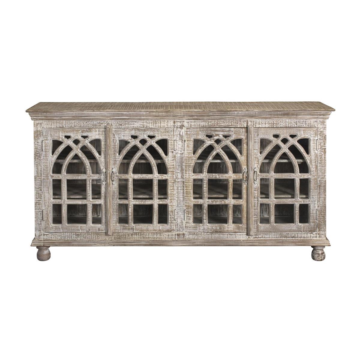 Cathedral White Wash 4 Door Media Credenza