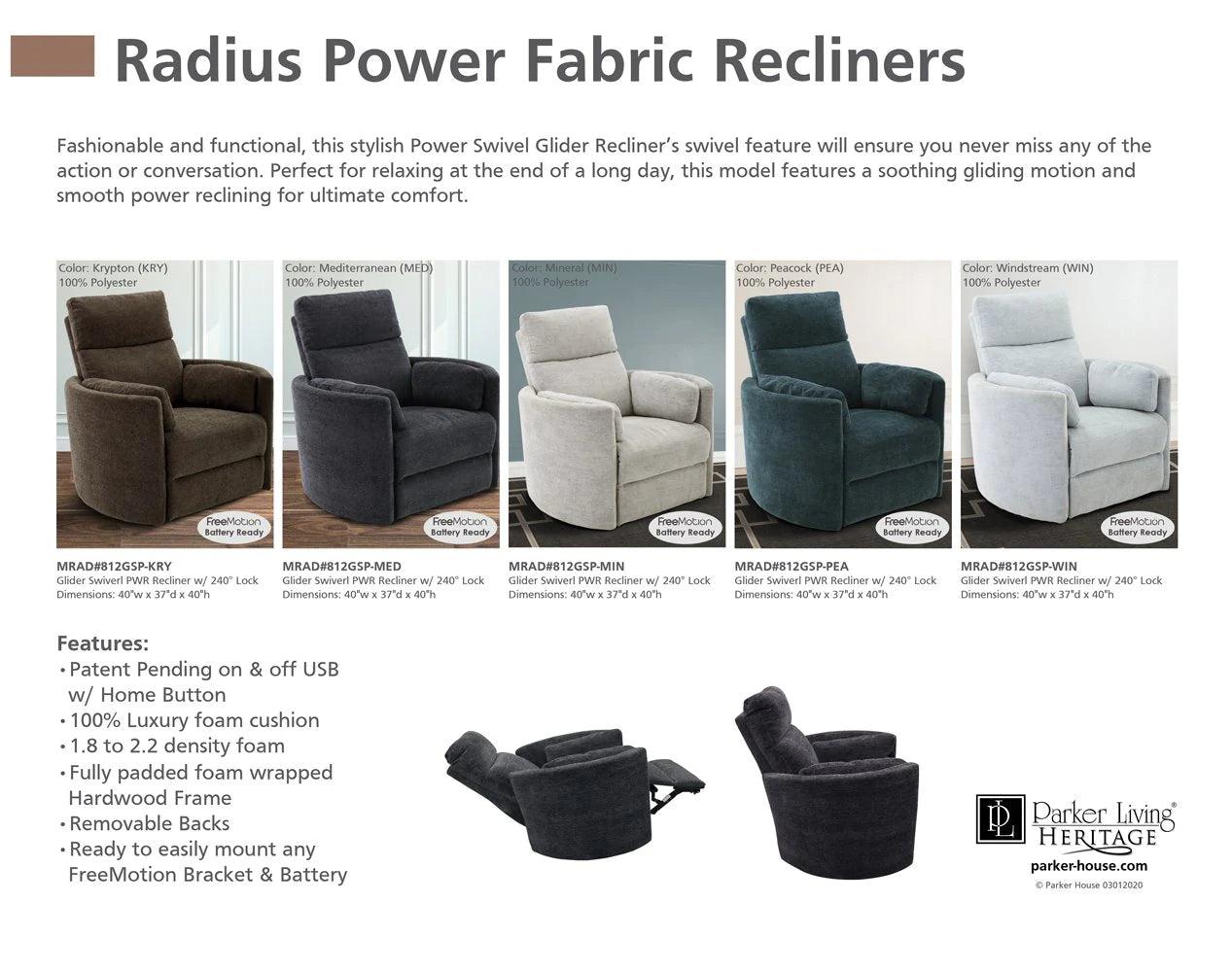 MINERAL POWER SWIVEL GLIDER RECLINER